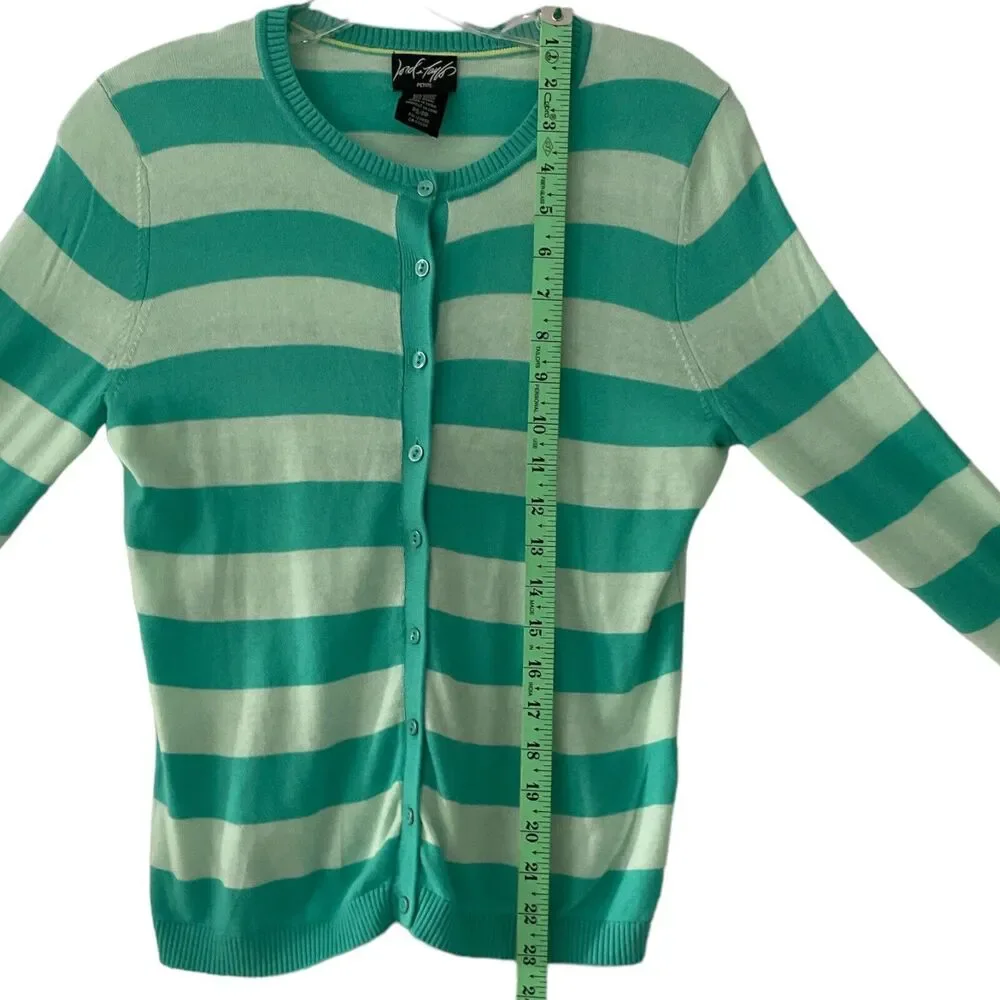 Lord & Taylor Women's Green Striped Button Up Cardigan Modal Sz /Petite small - Picture 6 of 10